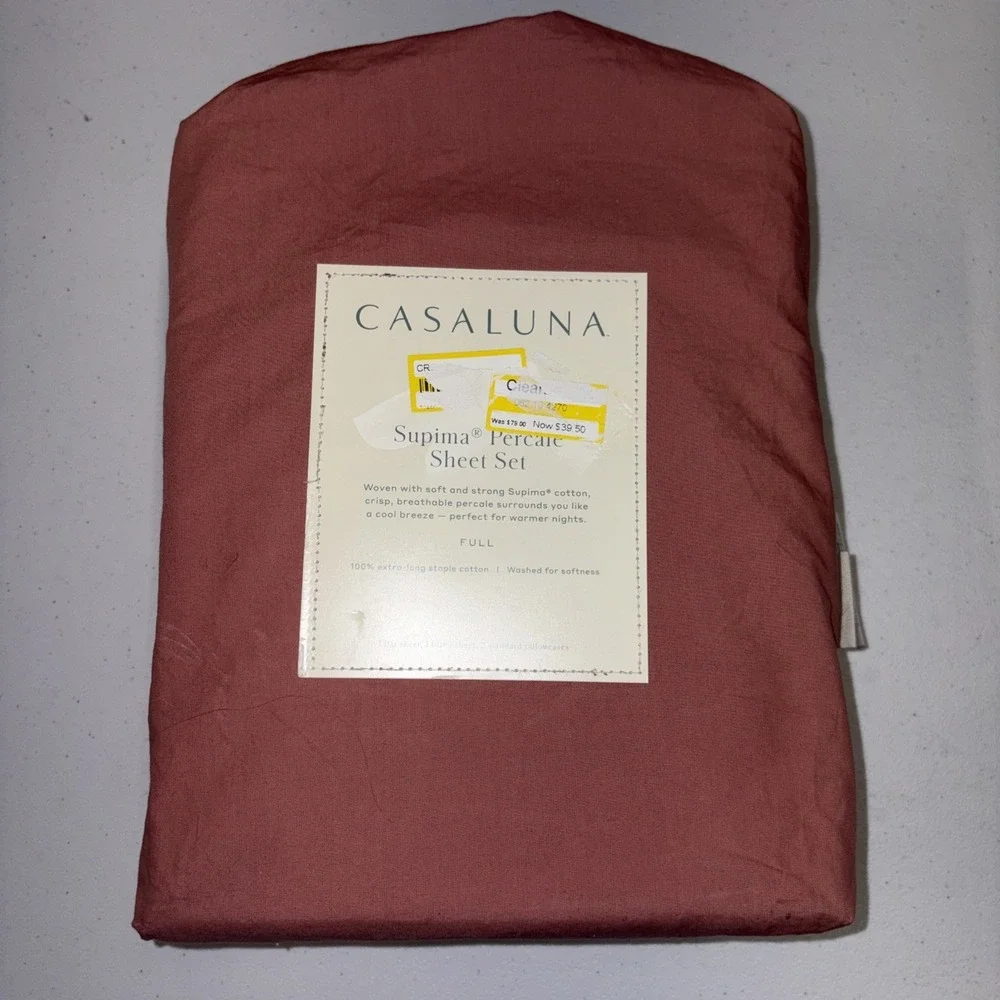 Casaluna Supima Percale Sheet Set Full Size Modern Rose 250 Thread Count 20362